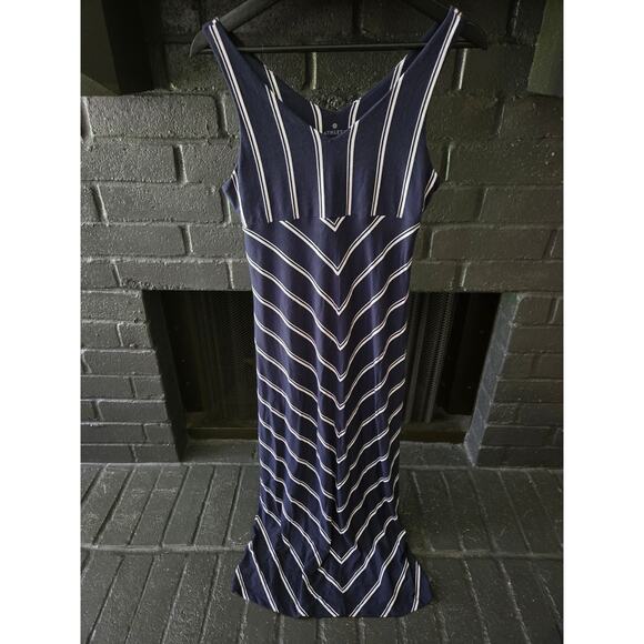 Athleta Womens Blue and white Striped Chevron Sleeveless Maxi Dress size Small - Picture 1 of 3